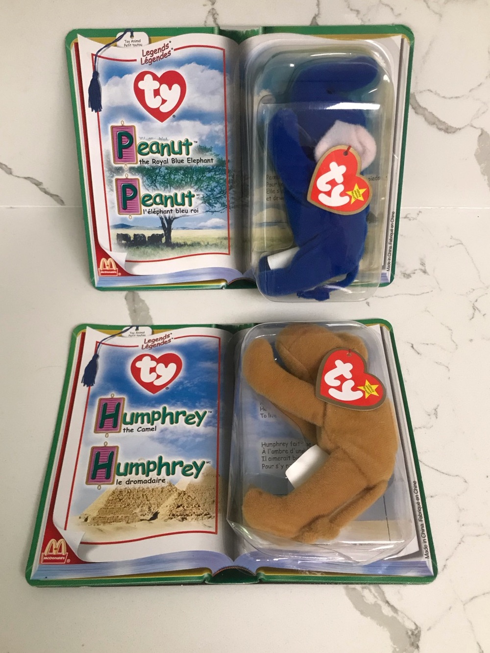 Ty Peanut (Royal Blue) & Ty Humphrey (Brown) Beanie Plush Set 2000